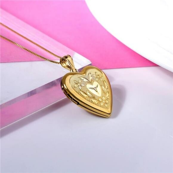 Gold Heart Locket Necklace Photo Pendant Personalized Picture Locket Jewelry Gif - Picture 7 of 8